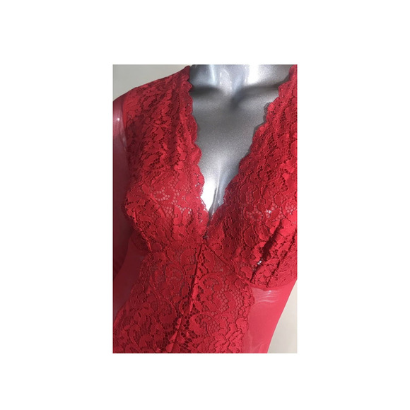 INC International Concepts Sz M NOT SO BASIC Sheer Sleeve Red Bodysuit - Picture 3 of 6